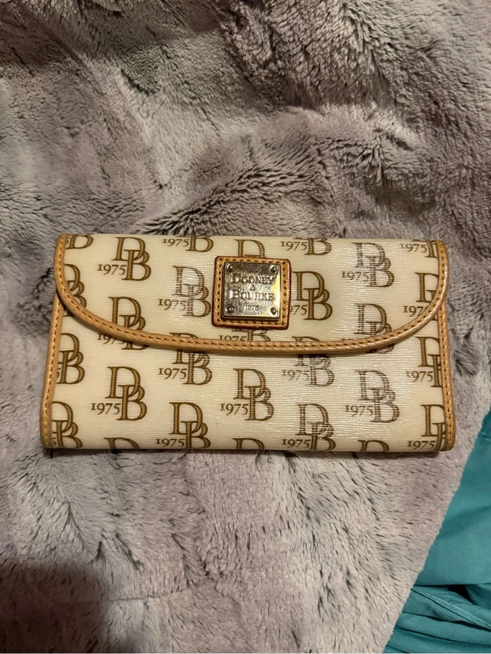 Dooney & Bourke Cream Logo Continental Wallet with Tan Trim